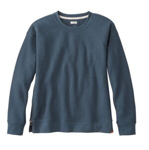 LL Bean Women's Waffle Top Crewneck Side Zip Size 1X Plus Blue Grandmacore